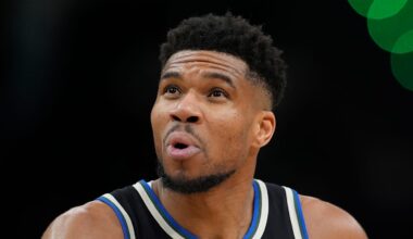 Jan 23, 2026; Milwaukee, Wisconsin, USA;  Milwaukee Bucks forward Giannis Antetokounmpo (34) looks on during the second quarter against the Denver Nuggets at Fiserv Forum. Mandatory Credit: Jeff Hanisch-Imagn Images