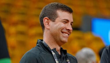 Jun 2, 2022; San Francisco, California, USA; Boston Celtics president of basketball operations Brad Stevens before game one of the 2022 NBA Finals Golden State Warriors at Chase Center. Mandatory Credit: Cary Edmondson-Imagn Images