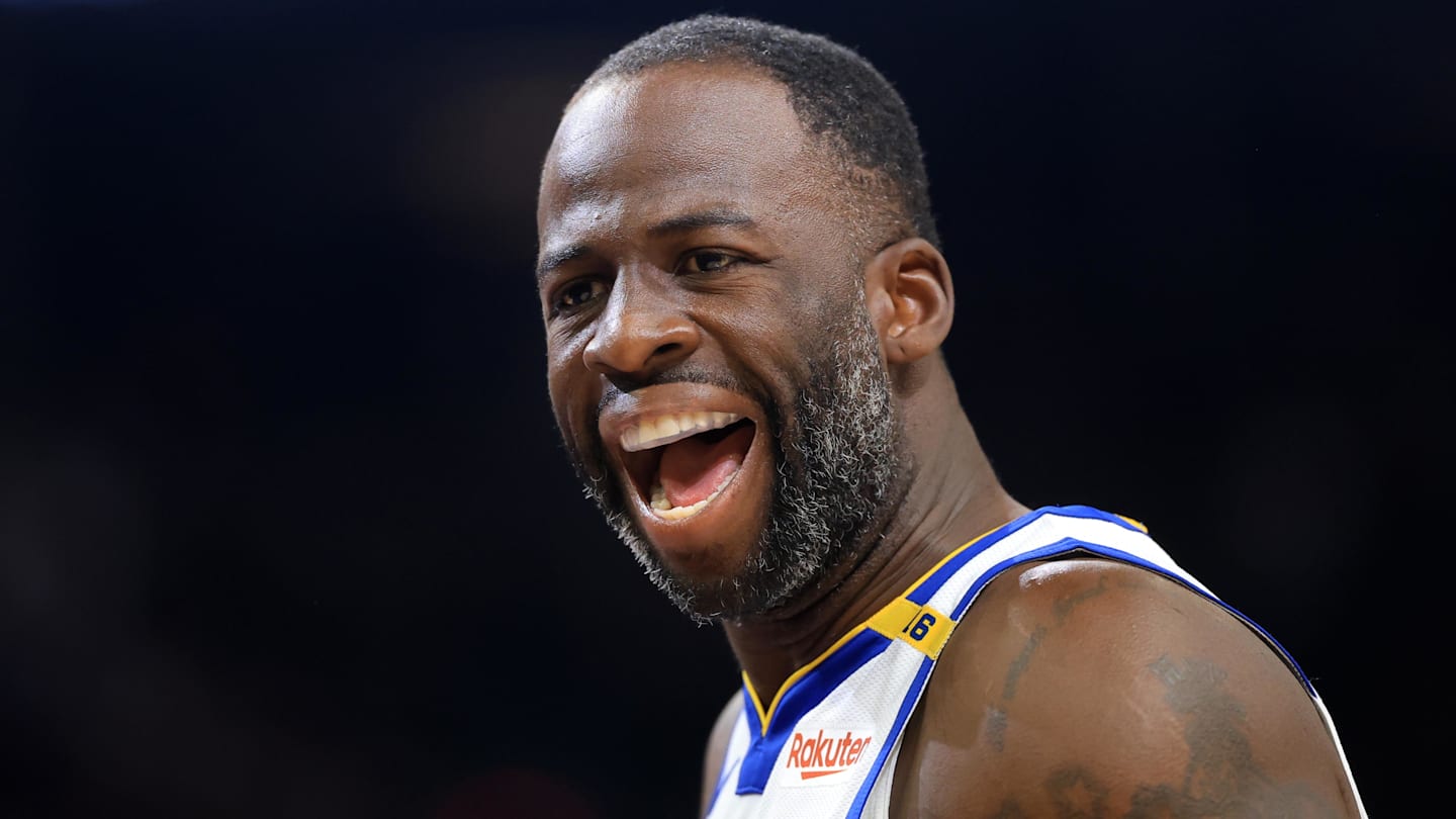 Apr 8, 2025; Phoenix, Arizona, USA; Golden State Warriors forward Draymond Green (23) reacts against the Phoenix Suns at Footprint Center. Mandatory Credit: Mark J. Rebilas-Imagn Images