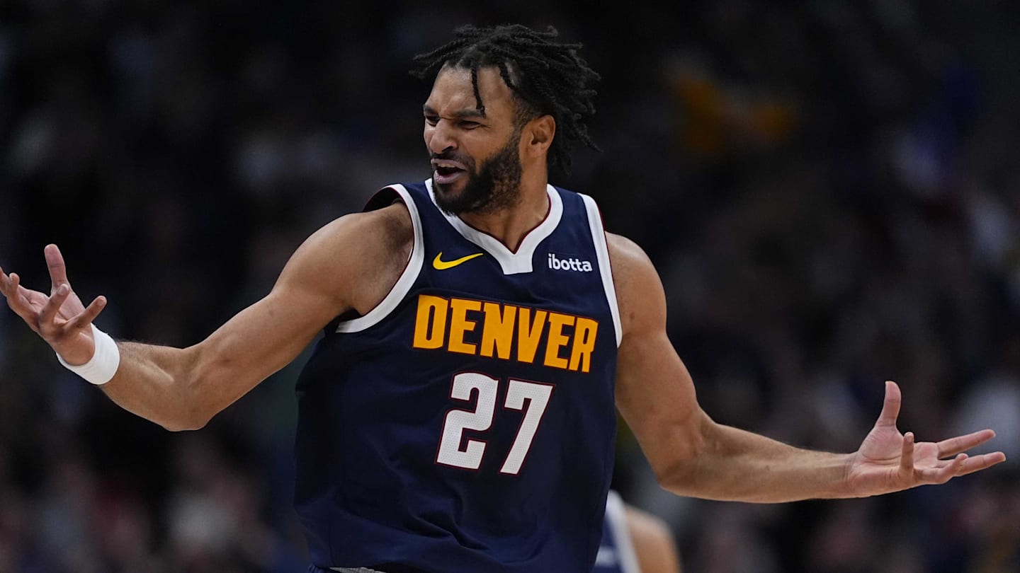 Jan 27, 2026; Denver, Colorado, USA; Denver Nuggets guard Jamal Murray (27) reacts in the fourth quarter against the Detroit Pistons  at Ball Arena. Mandatory Credit: Ron Chenoy-Imagn Images