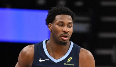 Jan 28, 2026; Memphis, Tennessee, USA; Memphis Grizzlies power forward Jaren Jackson Jr. (8) dribbles down the court in the first quarter against the Charlotte Hornets at FedExForum. Mandatory Credit: Matthew Smith-Imagn Images