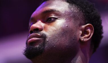 Jan 31, 2026; Philadelphia, Pennsylvania, USA; New Orleans Pelicans forward Zion Williamson before action against the Philadelphia 76ers at Xfinity Mobile Arena. Mandatory Credit: Bill Streicher-Imagn Images