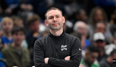 Jan 14, 2026; Dallas, Texas, USA; Denver Nuggets head coach David Adelman looks on during the game against the Dallas Mavericks at the American Airlines Center. Mandatory Credit: Jerome Miron-Imagn Images
