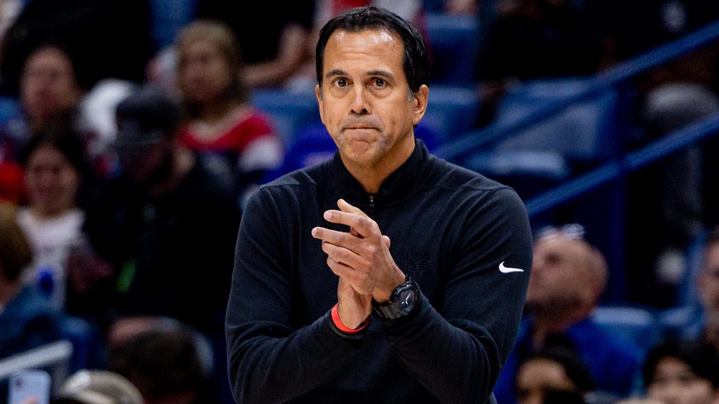 Apr 11, 2025; New Orleans, Louisiana, USA; Miami Heat head coach Erik Spoelstra (Mandatory Credit: Stephen Lew-Imagn Images)