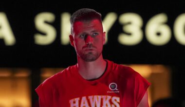 Atlanta Hawks center Kristaps Porzingis (8) shown before the start of the game against the Minnesota Timberwolves at State Farm Arena