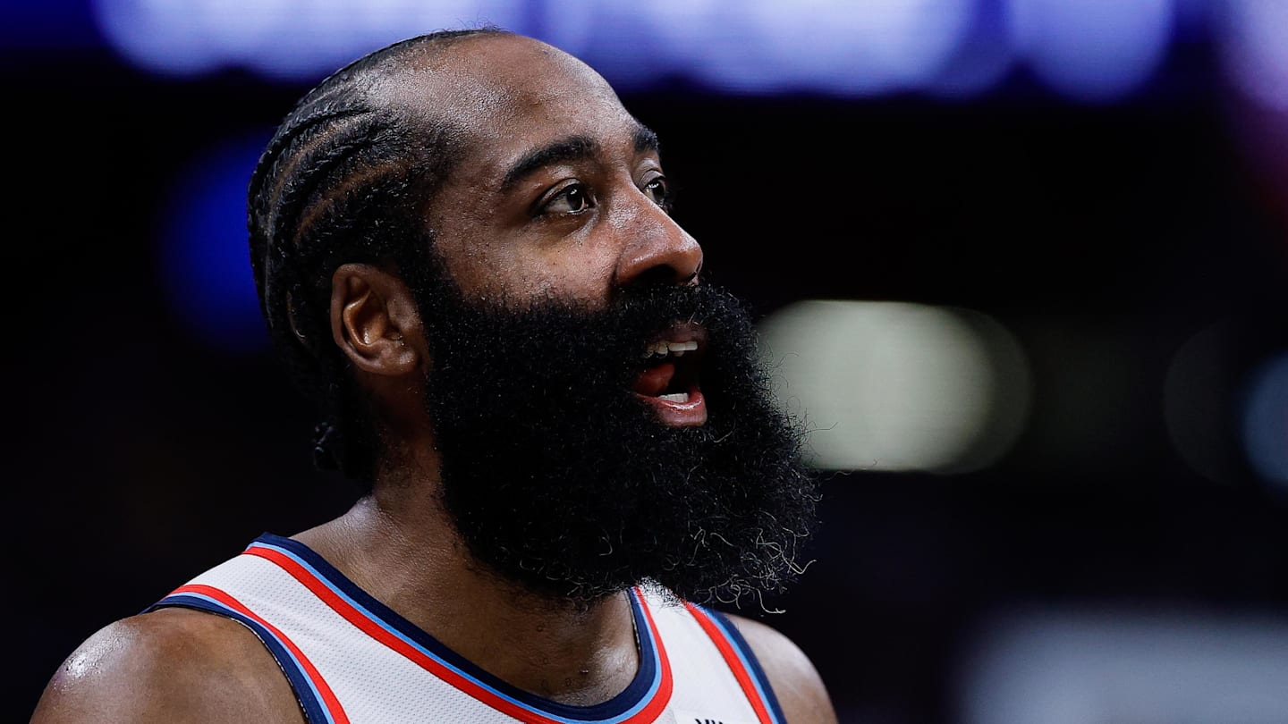 Jan 30, 2026; Denver, Colorado, USA; Los Angeles Clippers guard James Harden (1) in the third quarter against the Denver Nuggets at Ball Arena. Mandatory Credit: Isaiah J. Downing-Imagn Images