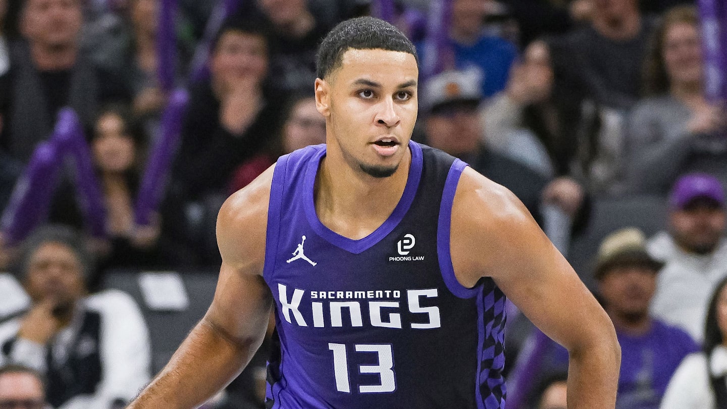 Nov 26, 2025; Sacramento, California, USA; Sacramento Kings forward Keegan Murray (13) pushes the ball up the court against the Phoenix Suns during the fourth quarter at Golden 1 Center. Mandatory Credit: Ed Szczepanski-Imagn Images