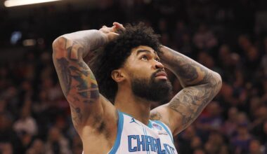 Charlotte Hornets center Nick Richards (4) reacts after being fouled by the Sacramento Kings during the fourth quarter at Golden 1 Center on January 2, 2024.