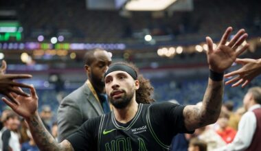 Jan 30, 2026; New Orleans, Louisiana, USA; New Orleans Pelicans guard Jose Alvarado (15) greets fans after a game against the Memphis Grizzlies at Smoothie King Center. Mandatory Credit: Matthew Hinton-Imagn Images