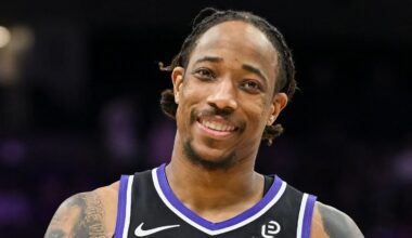 Feb 4, 2026; Sacramento, California, USA; Sacramento Kings guard/forward DeMar DeRozan (10) reacts to a call during the fourth quarter against the Memphis Grizzlies at Golden 1 Center. Mandatory Credit: Ed Szczepanski-Imagn Images