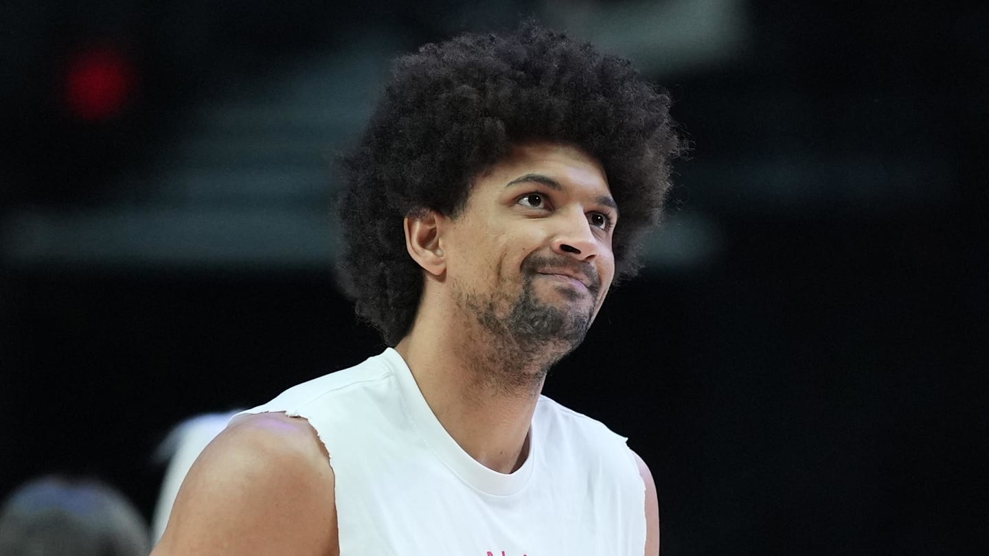 Mar 12, 2025; Portland, Oregon, USA; Portland Trail Blazers shooting guard Matisse Thybulle (4) looks on during warm ups before the game against the New York Knicks at Moda Center. Mandatory Credit: Soobum Im-Imagn Images
