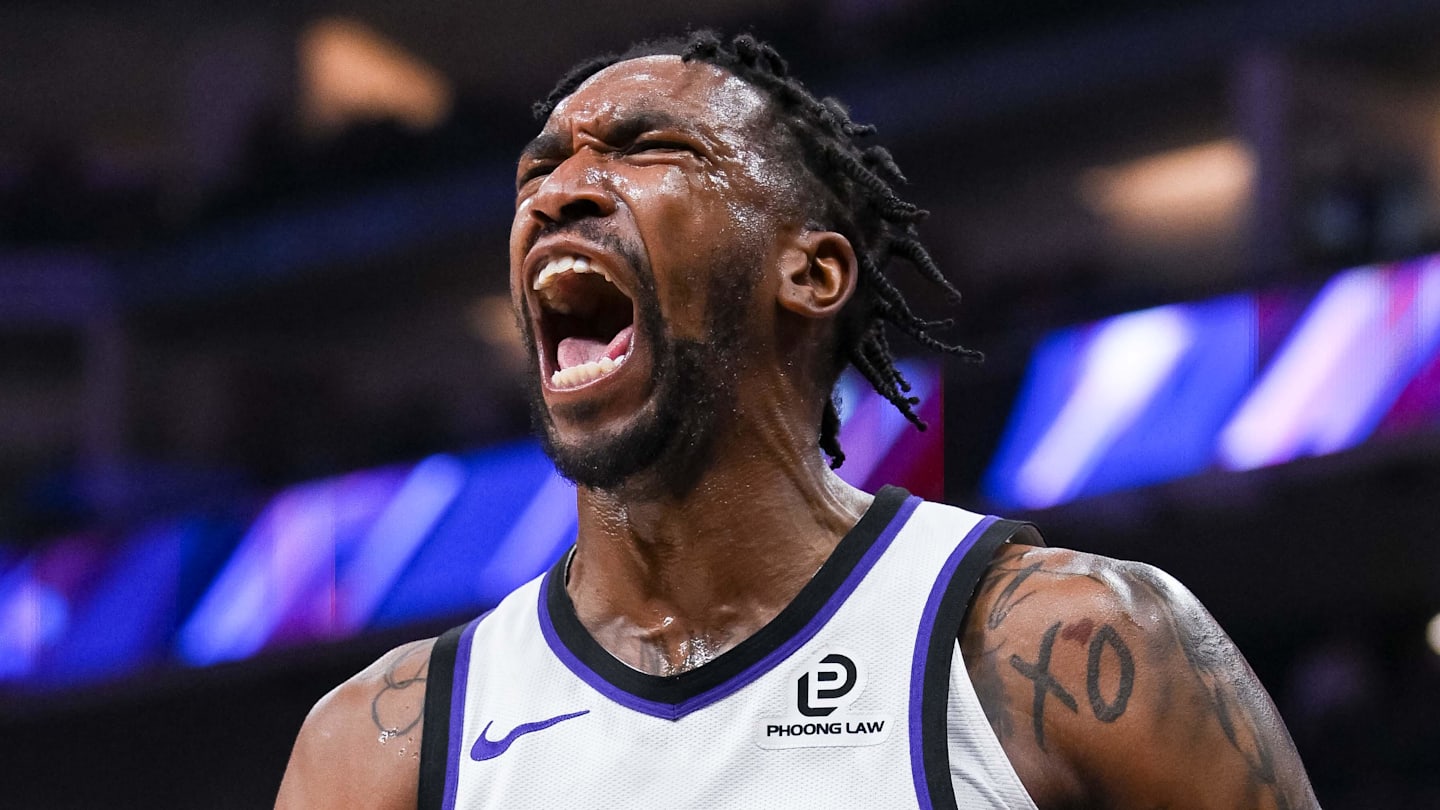 Jan 21, 2026; Sacramento, California, USA; Sacramento Kings guard Malik Monk (0) celebrates after scoring against the Toronto Raptors during the second quarter at Golden 1 Center. Mandatory Credit: Ed Szczepanski-Imagn Images