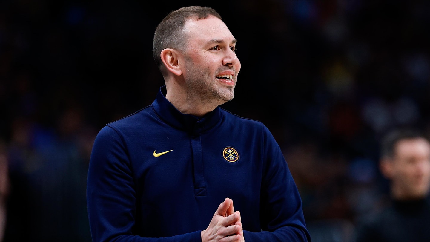 Feb 1, 2026; Denver, Colorado, USA; Denver Nuggets head coach David Adelman reacts in the first quarter against the Oklahoma City Thunder at Ball Arena. Mandatory Credit: Isaiah J. Downing-Imagn Images