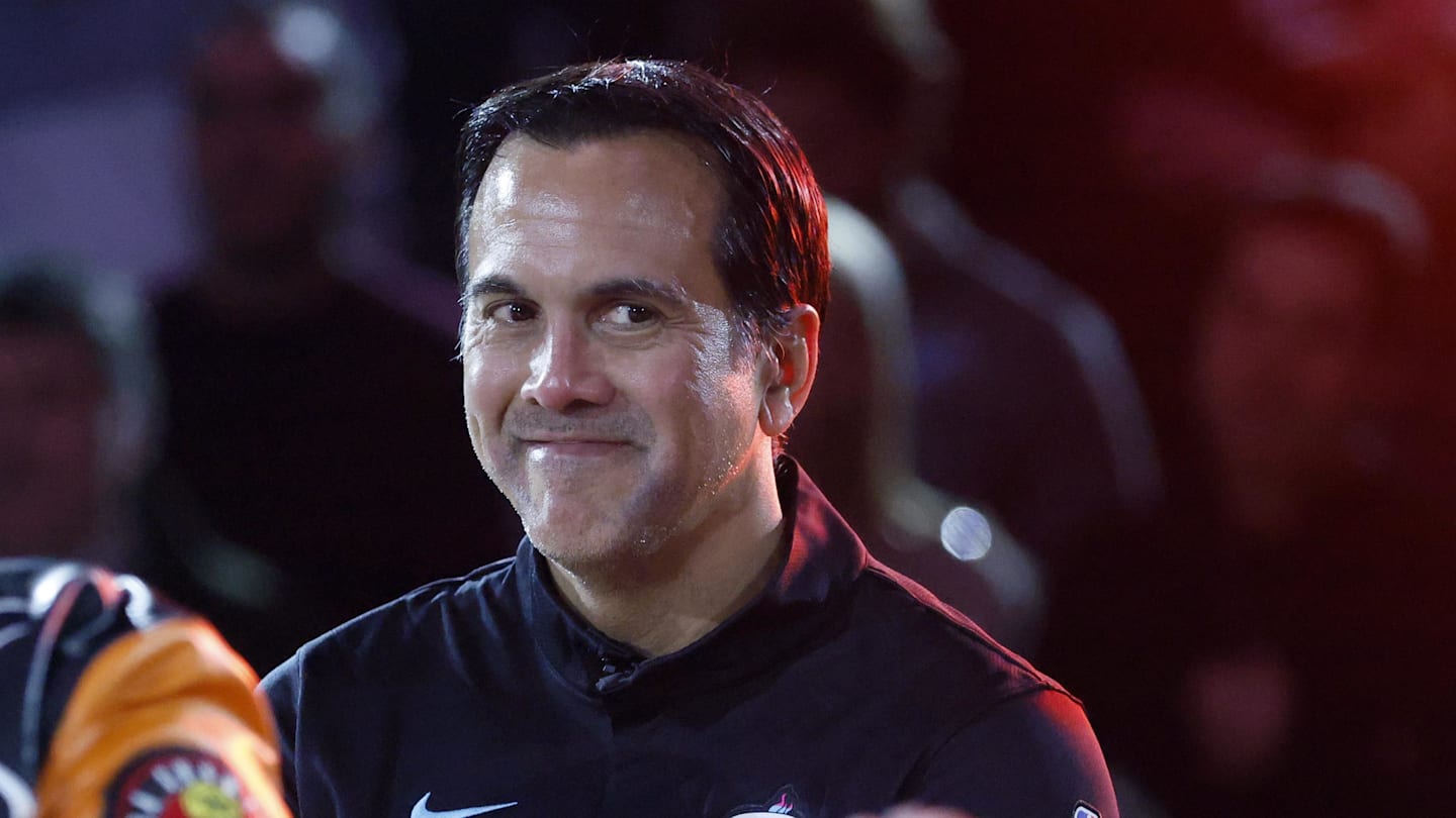 Feb 3, 2026; Miami, Florida, USA;  Miami Heat head coach Erik Spoelstra reacts (Mandatory Credit: Rhona Wise-Imagn Images)