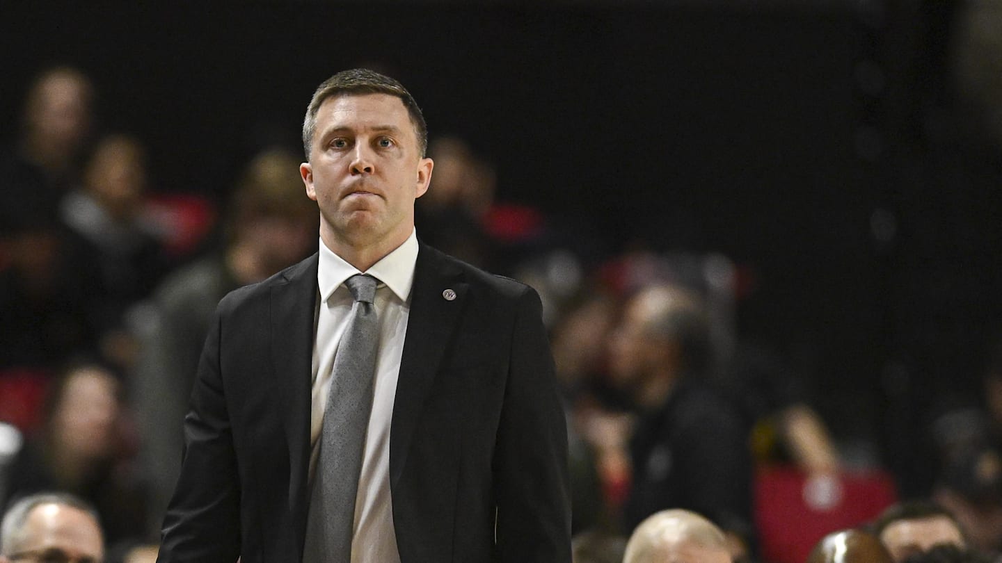 Feb 5, 2026; College Park, Maryland, USA;  Ohio State Buckeyes head coach Jake Diebler looks down the court during the first half against the Maryland Terrapins at Xfinity Center. Mandatory Credit: Tommy Gilligan-Imagn Images