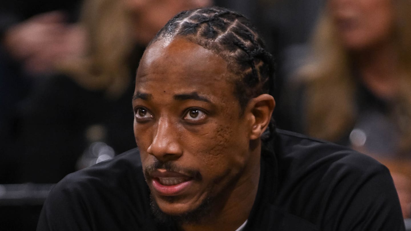 Jan 21, 2026; Sacramento, California, USA; Sacramento Kings guard/forward DeMar DeRozan (10) looks on from the bench before the game against the Toronto Raptors at Golden 1 Center. Mandatory Credit: Ed Szczepanski-Imagn Images