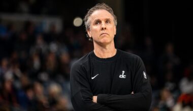 Dec 20, 2025; Memphis, Tennessee, USA; Washington Wizards Head Coach Brian Keefe in the first half against the Memphis Grizzlies at FedExForum. Mandatory Credit: Matthew Smith-Imagn Images
