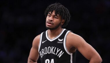 Brooklyn Nets guard Cam Thomas (24) reacts during the second half against the Golden State Warriors at Barclays Center on Feb 5, 2024.