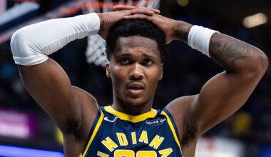 Former Indiana Pacers guard/forward Bennedict Mathurin (00) in the first half against the Atlanta Hawks at Gainbridge Fieldhouse.