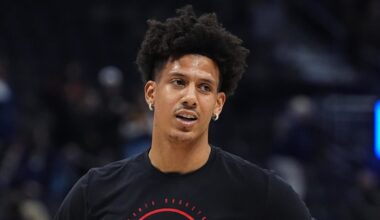 Jalen Johnson before the game against the Denver Nuggets at Ball Arena.
