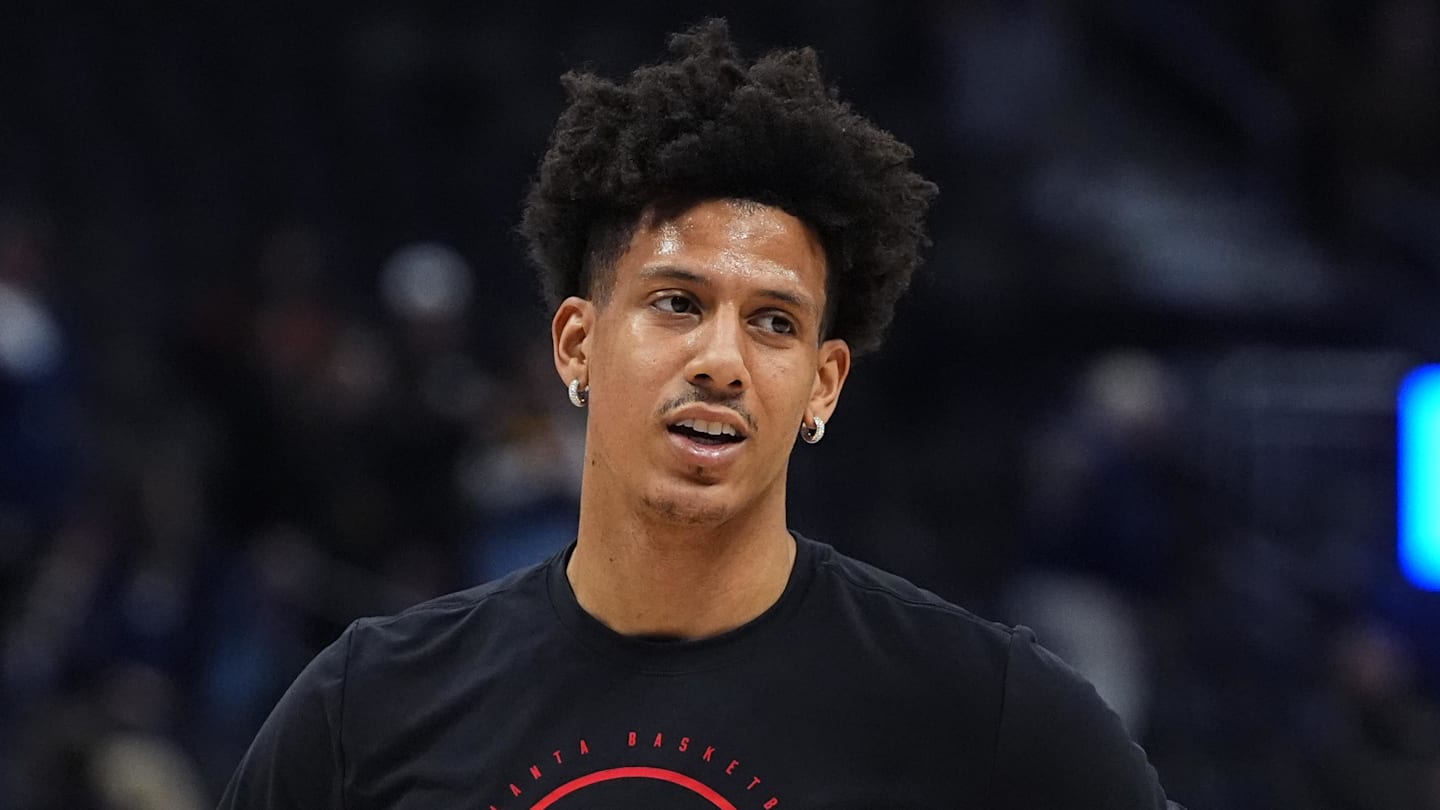Jalen Johnson before the game against the Denver Nuggets at Ball Arena.