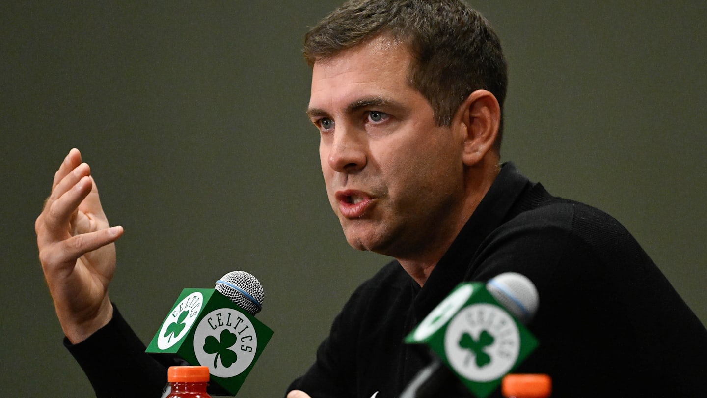 Sep 25, 2025; Boston, MA, USA;  Boston Celtics president of basketball operations Brad Stevens speaks during a press conference at the Auerbach Center. Mandatory Credit: Eric Canha-Imagn Images
