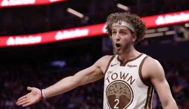 Feb 9, 2026; San Francisco, California, USA; Golden State Warriors guard Brandin Podziemski (2). Mandatory Credit: Kelley L Cox-Imagn Images