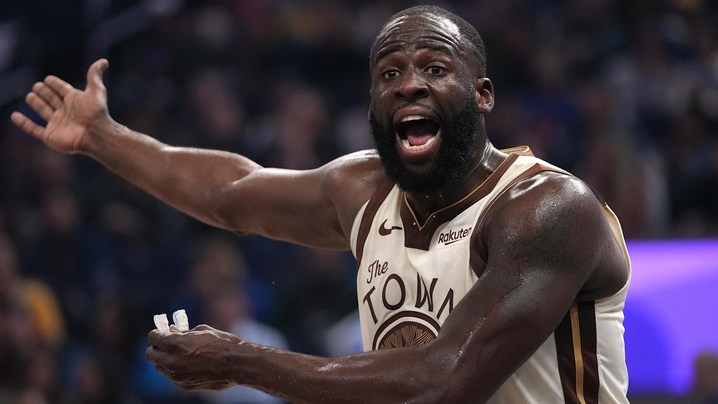 Jan 30, 2026; San Francisco, California, USA; Golden State Warriors forward Draymond Green (23) reacts after the Warriors committed a turnover against the Detroit Pistons in the first quarter at the Chase Center. Mandatory Credit: Cary Edmondson-Imagn Images