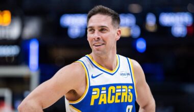 Indiana Pacers guard T.J. McConnell (9) reacts in the second half against the Houston Rockets at Gainbridge Fieldhouse.