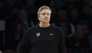 Feb 6, 2026; Minneapolis, Minnesota, USA; Minnesota Timberwolves head coach Chris Finch looks on against the New Orleans Pelicans in the second half at Target Center. Mandatory Credit: Jesse Johnson-Imagn Images