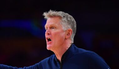 Feb 7, 2026; Los Angeles, California, USA; Golden State Warriors head coach Steve Kerr watches game action against the Los Angeles Lakers during the first half at Crypto.com Arena. Mandatory Credit: Gary A. Vasquez-Imagn Images