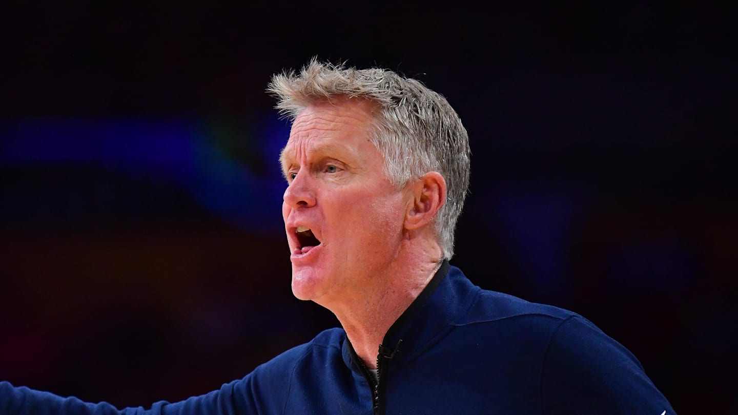 Feb 7, 2026; Los Angeles, California, USA; Golden State Warriors head coach Steve Kerr watches game action against the Los Angeles Lakers during the first half at Crypto.com Arena. Mandatory Credit: Gary A. Vasquez-Imagn Images