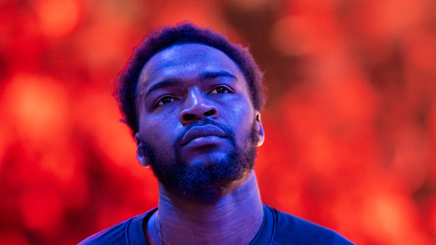 Jan 29, 2026; Phoenix, Arizona, USA; Detroit Pistons forward Paul Reed (7) against the Phoenix Suns at Mortgage Matchup Center. Mandatory Credit: Mark J. Rebilas-Imagn Images