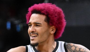 Jan 10, 2026; Boston, Massachusetts, USA; San Antonio Spurs forward Jeremy Sochan (10) reacts after being called for a foul during the first half of a game against the Boston Celtics at the TD Garden. Mandatory Credit: Brian Fluharty-Imagn Images