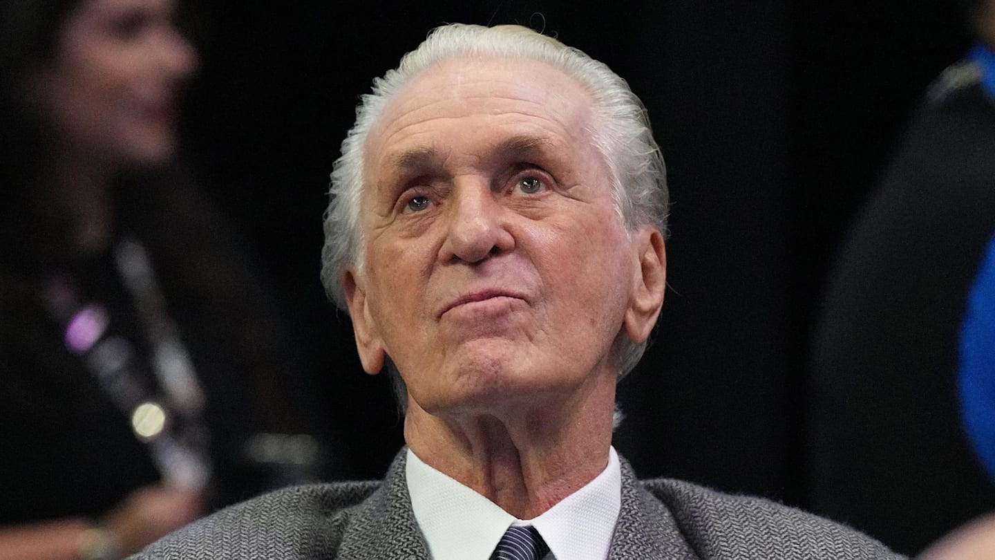 Dec 10, 2022; Miami, Florida, USA; Miami Heat team president Pat Riley looks on (Mandatory Credit: Jim Rassol-Imagn Images)