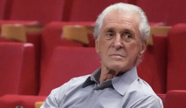 Miami Heat president Pat Riley sits in the arena prior to the game (Mandatory Credit: Jasen Vinlove-Imagn Images)
