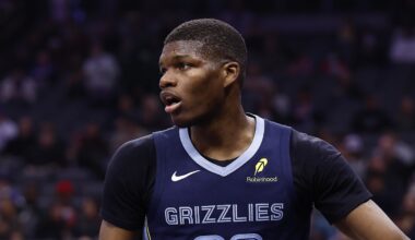 Nov 30, 2025; Sacramento, California, USA; Memphis Grizzlies guard Cedric Coward (23) after a play agains the Sacramento Kings during the second quarter at Golden 1 Center. Mandatory Credit: Kelley L Cox-Imagn Images