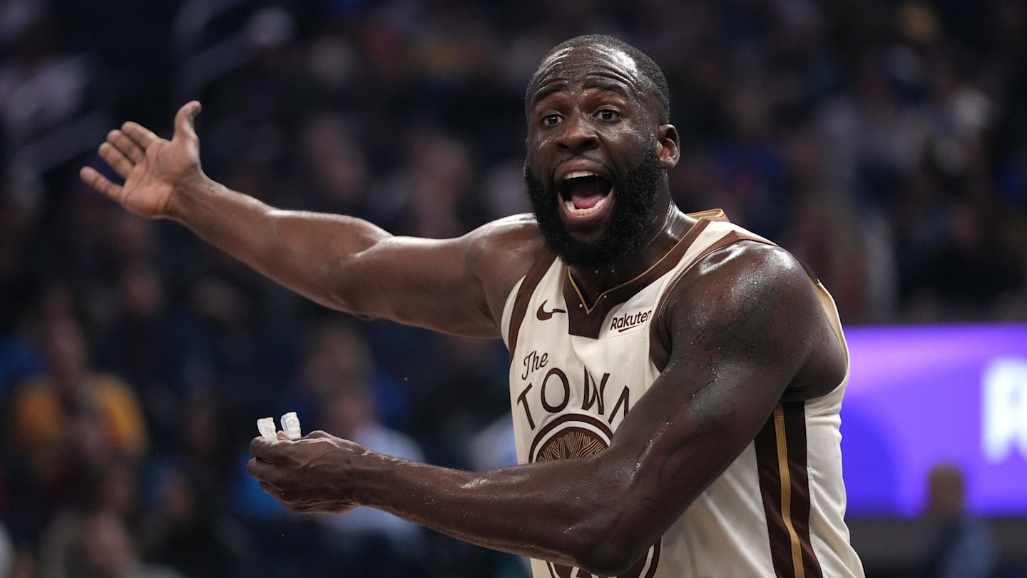 Jan 30, 2026; San Francisco, California, USA; Golden State Warriors forward Draymond Green (23) reacts after the Warriors committed a turnover against the Detroit Pistons in the first quarter at the Chase Center. Mandatory Credit: Cary Edmondson-Imagn Images