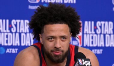 Team USA Stars guard Cade Cunningham (2) of the Detroit Pistons during a news conference for the NBA All Star game at Intuit Dome on Feb 13, 2026.