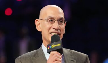 Feb 15, 2026; Inglewood, California, USA; NBA commissioner Adam Silver speaks to media after the 75th NBA All Star Game at Intuit Dome. Mandatory Credit: Kirby Lee-Imagn Images