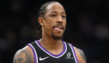 Feb 1, 2026; Washington, District of Columbia, USA; Sacramento Kings guard DeMar DeRozan (10) looks on during the first half against the Washington Wizards at Capital One Arena. Mandatory Credit: Daniel Kucin Jr.-Imagn Images