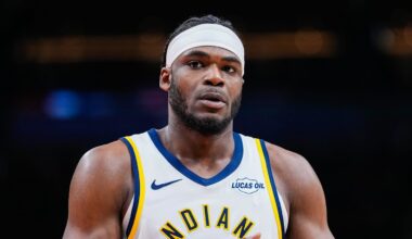 Indiana Pacers forward Jarace Walker (5) looks on against the Toronto Raptors at Scotiabank Arena.