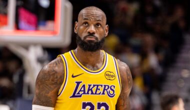 Jan 6, 2026; New Orleans, Louisiana, USA;  Los Angeles Lakers forward LeBron James (23) looks on against the New Orleans Pelicans during the second half at Smoothie King Center. Mandatory Credit: Stephen Lew-Imagn Images