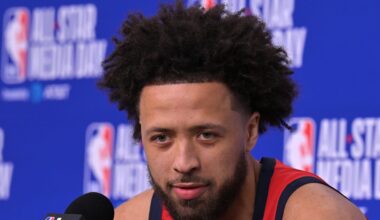 Team USA Stars guard Cade Cunningham (2) of the Detroit Pistons during a news conference for the NBA All Star game at Intuit Dome on Feb 13, 2026.