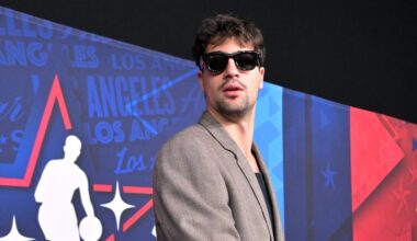 Feb 15, 2026; Los Angeles, CA, USA; Team World forward Deni Avdija (8) of the Portland Trail Blazers on the red carpet before the 75th NBA All Star Game at Intuit Dome. Mandatory Credit: Jayne Kamin-Oncea-Imagn Images