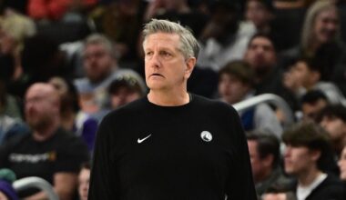 Jan 13, 2026; Milwaukee, Wisconsin, USA; Minnesota Timberwolves head coach Chris Finch looks on in the third quarter against the Milwaukee Bucks at Fiserv Forum. Mandatory Credit: Benny Sieu-Imagn Images