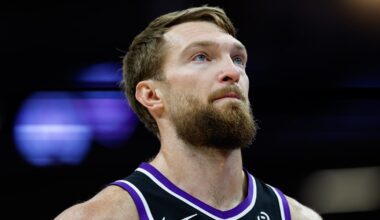 Nov 11, 2025; Sacramento, California, USA; Sacramento Kings center Domantas Sabonis (11) looks on during the fourth quarter against the Denver Nuggets at Golden 1 Center. Mandatory Credit: Sergio Estrada-Imagn Images