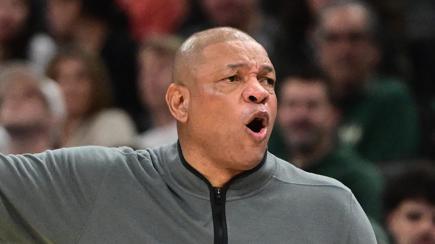 Milwaukee Bucks head coach Doc Rivers reacts in the 3rd quarter against the Philadelphia 76ers at Fiserv Forum. Nov 20, 2025.