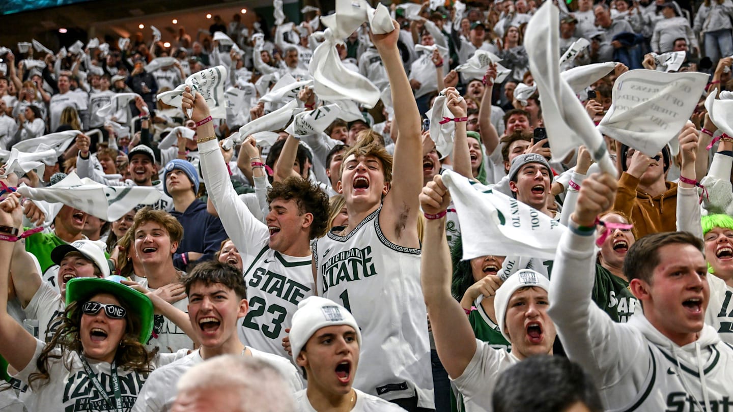 Michigan State fans cheer before the start of the game against Michigan on Friday, Jan. 30, 2026, at the Breslin Center in East Lansing.