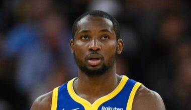 Jonathan Kuminga looks on against the Phoenix Suns in the third quarter at Chase Center